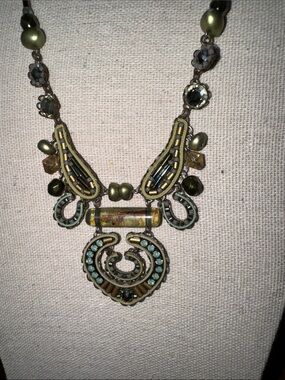 Ayala Bar Bohemian Olive Green Beaded Statement Necklace
